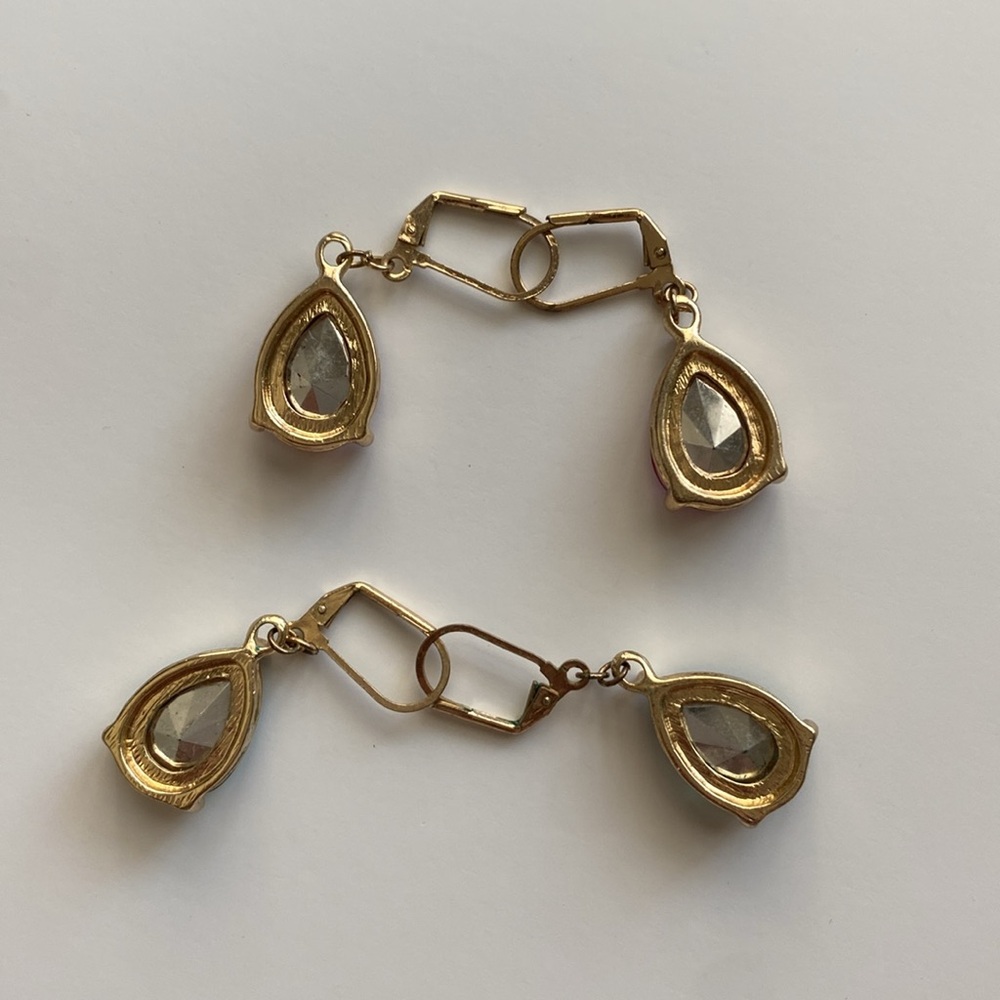 Elegant Gold and Pink and green Drop Earrings - Picture 4 of 4